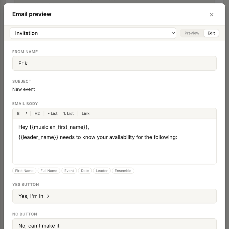 Edit Emails UI